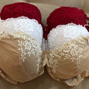 3 New Bras various colors 2 34DDD red one is 36D